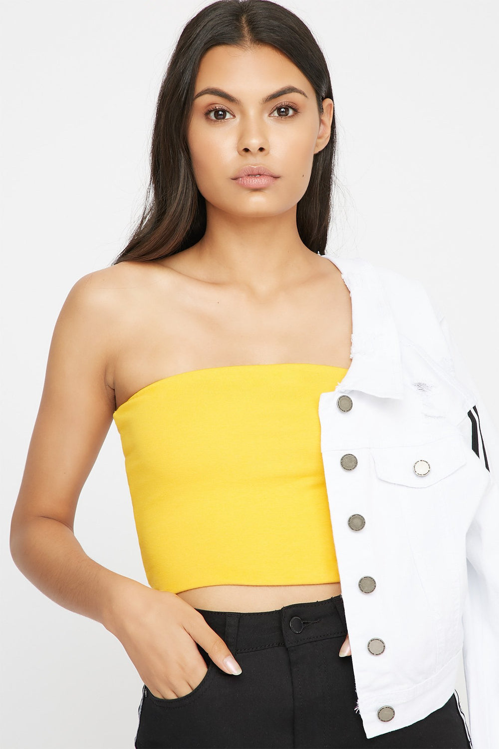Women Coloured Basic Tube Top Mustard