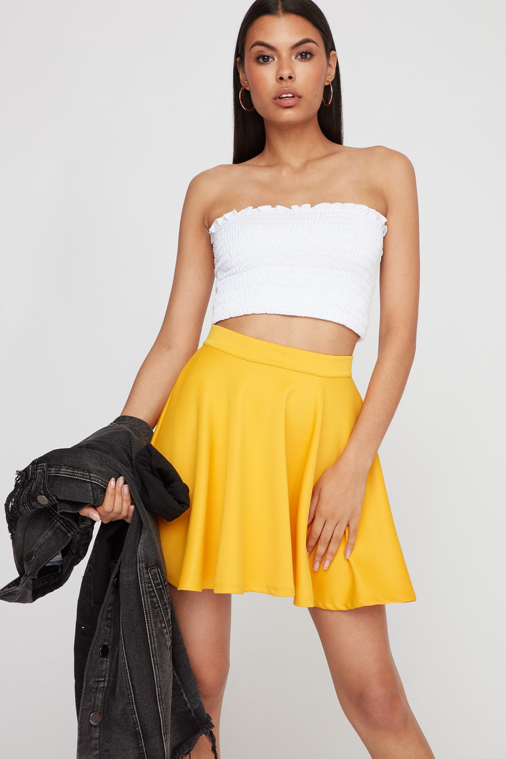 Women Coloured High-Rise Skater Skirt Mustard