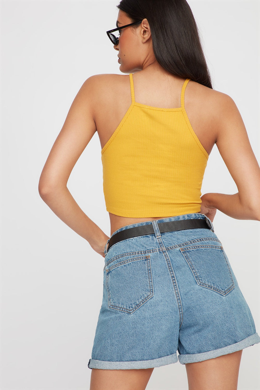 Women Cropped Ribbed Camisole Mustard