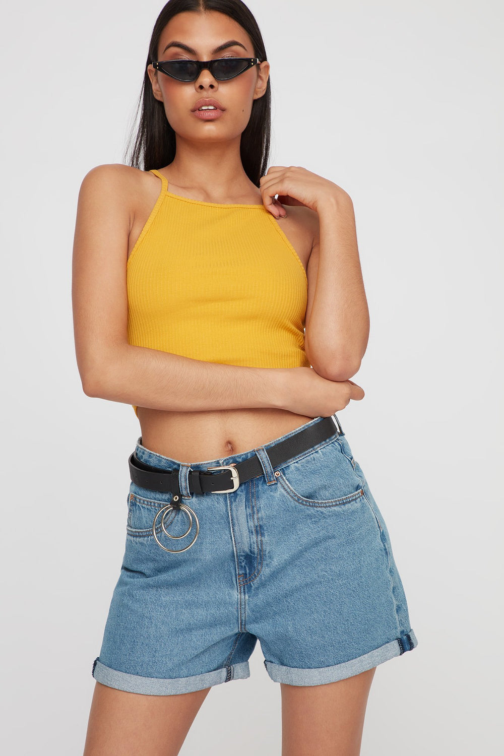 Women Cropped Ribbed Camisole Mustard