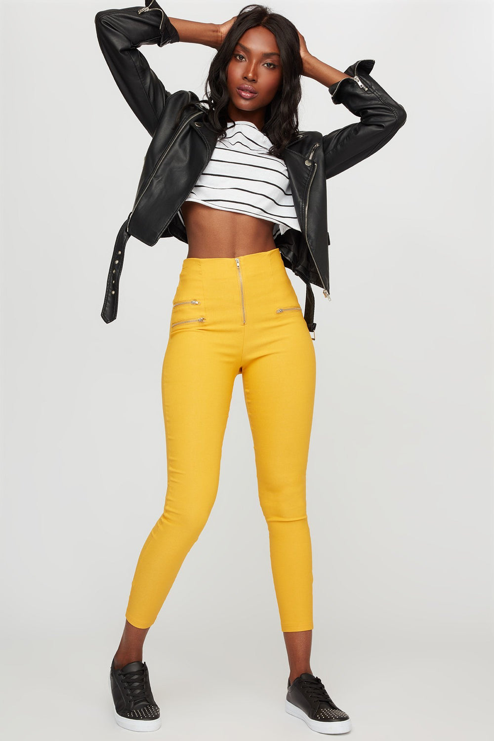 Women High-Rise Zip-Up Skinny Pant Mustard