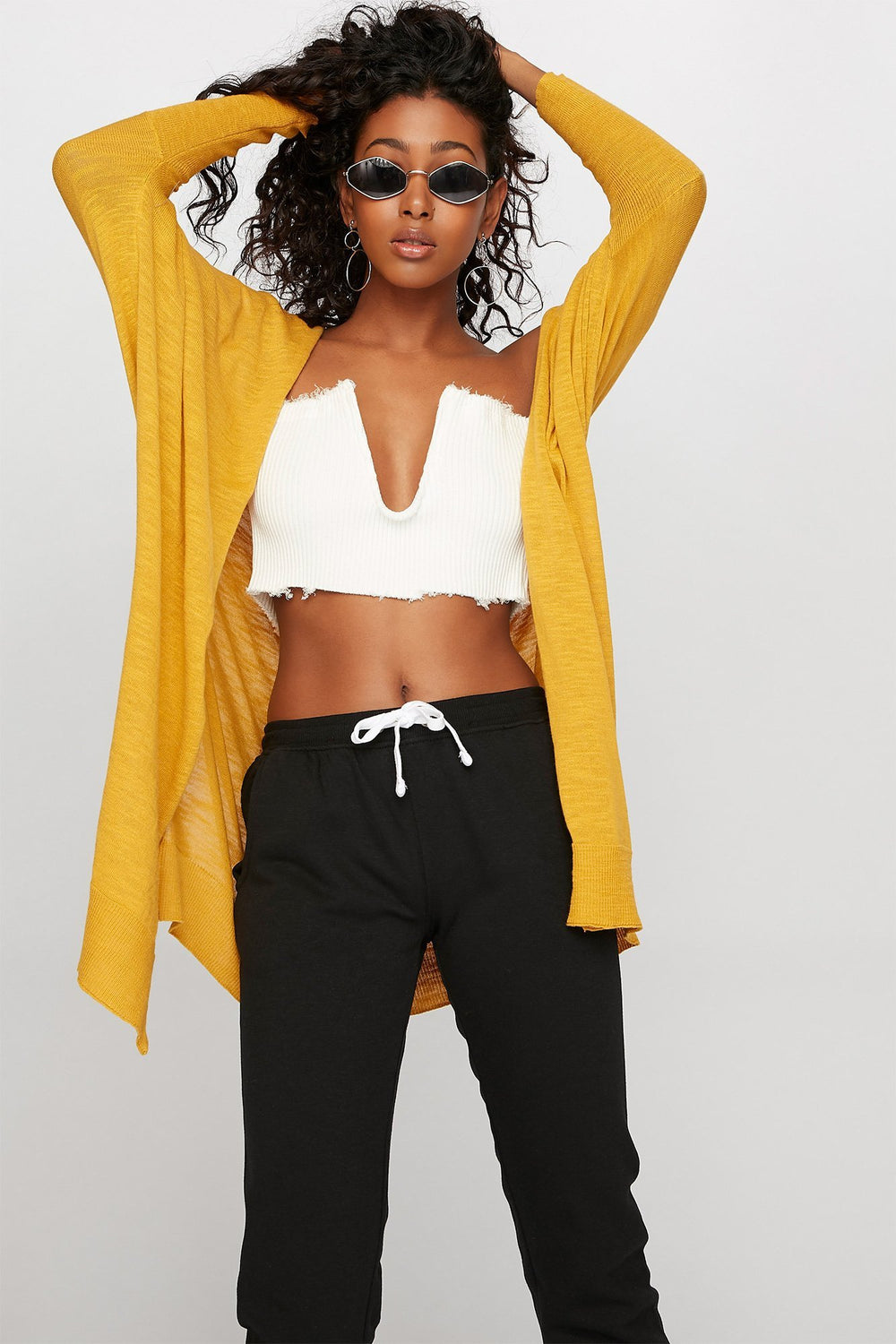 Women Oversized Open-Front Cardigan Mustard