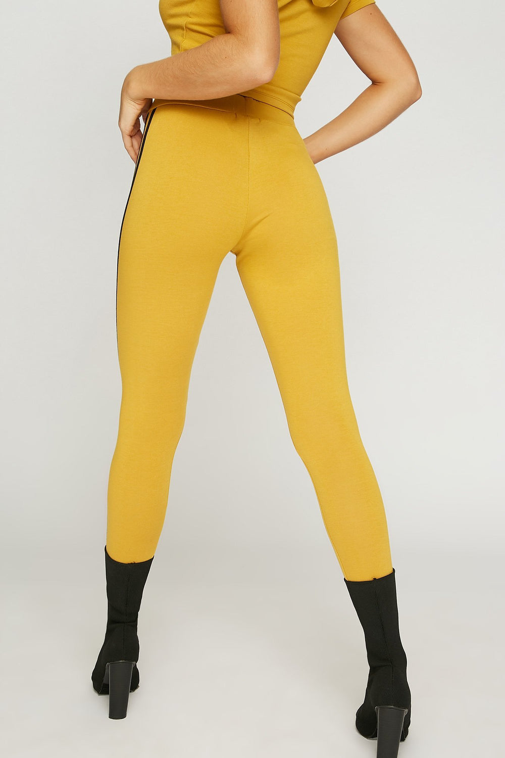 Women Ribbed Varsity Striped Drawstring Pant Mustard