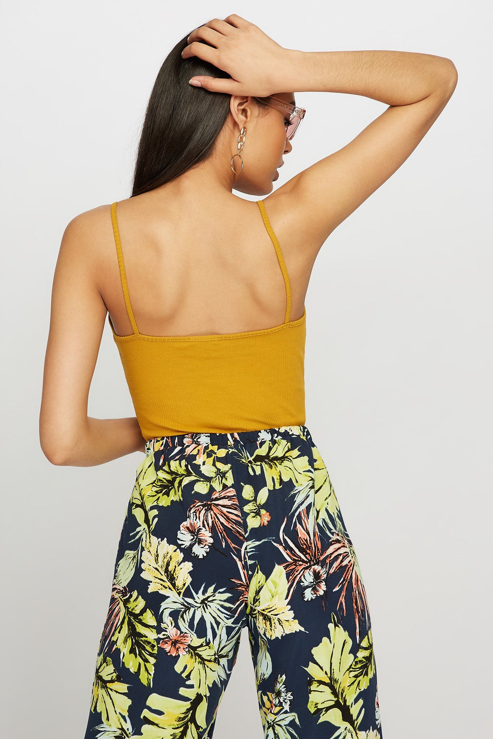 Women Caged Ribbed Camisole Mustard