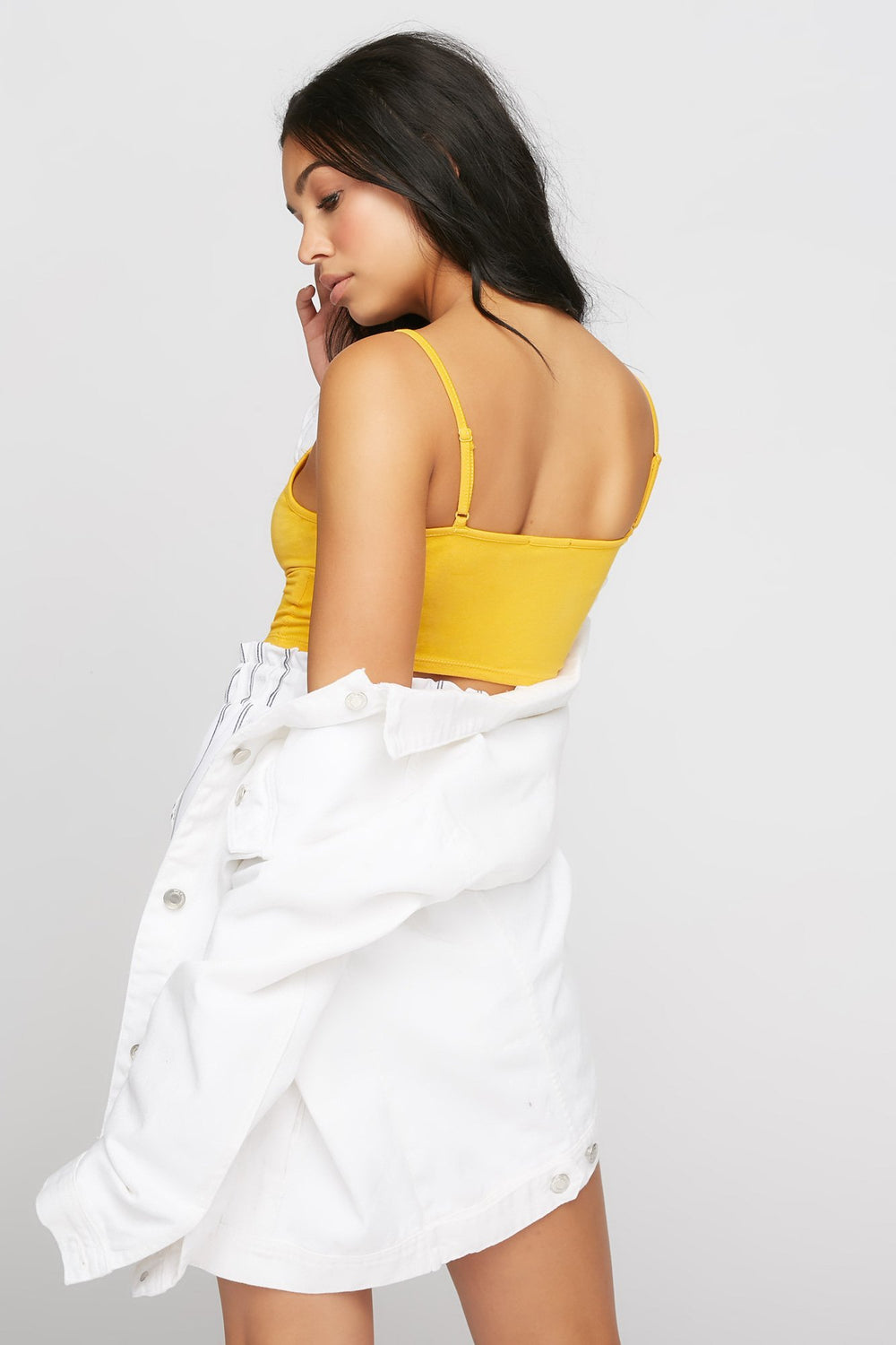 Women Caged V-Neck Cropped Tank Mustard