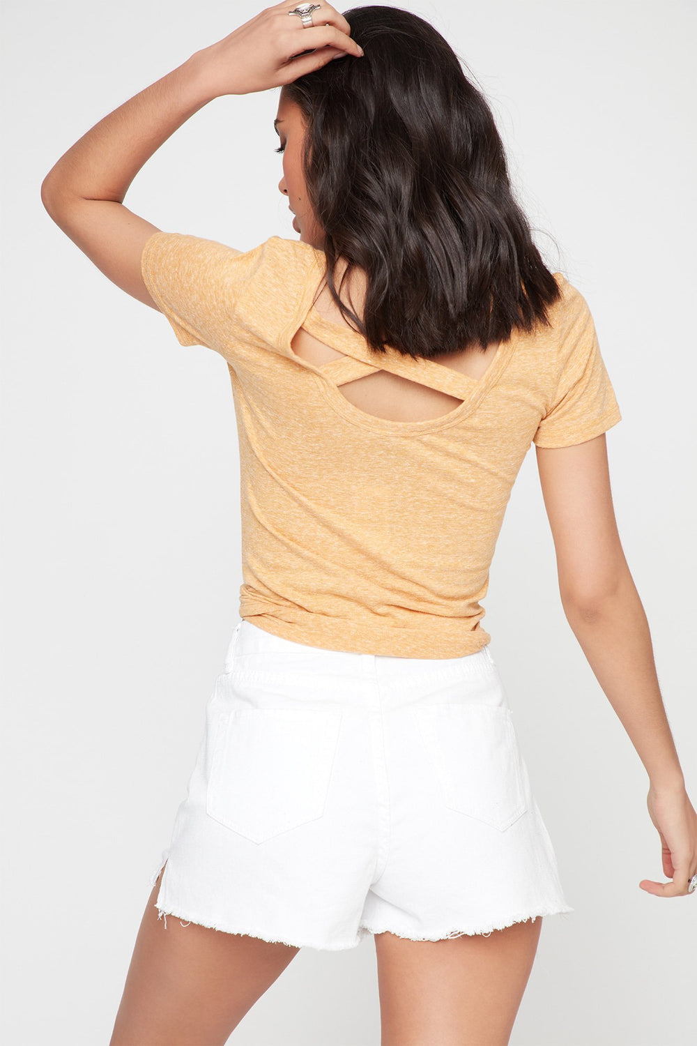 Women Crisscross Back Lightweight T-Shirt Mustard