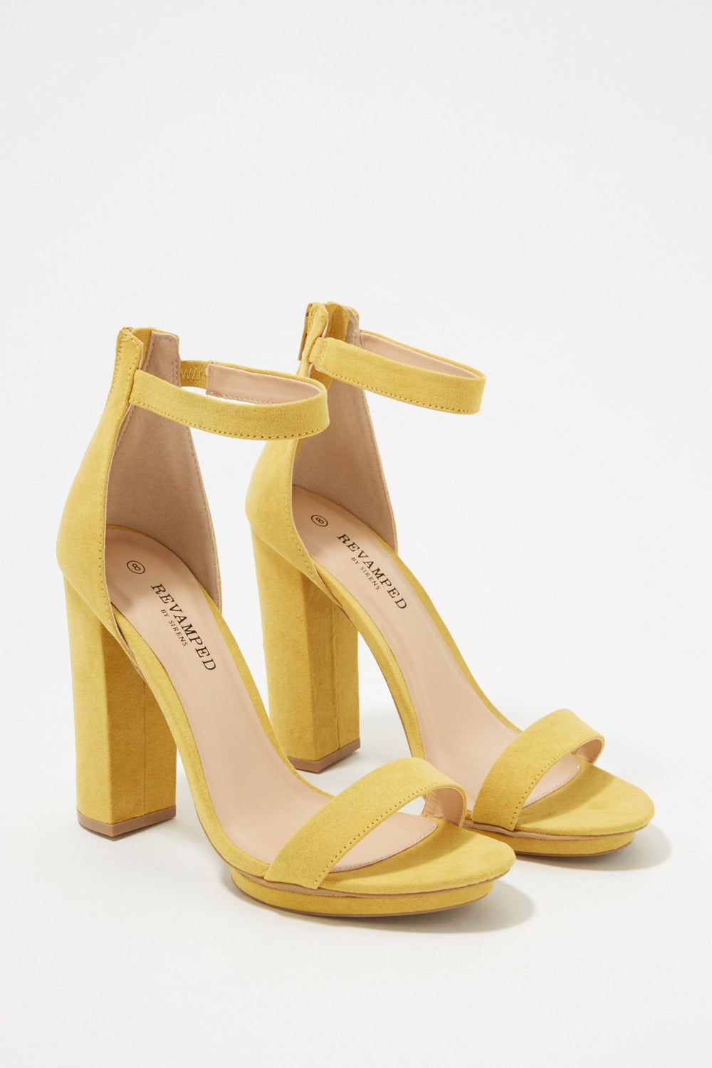 Women Faux-Suede Banded Platform Block Heel Mustard