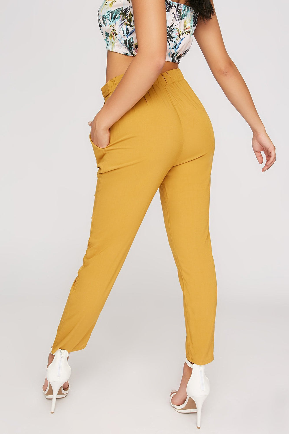 Women High-Rise Belted Self-Tie Pant Mustard