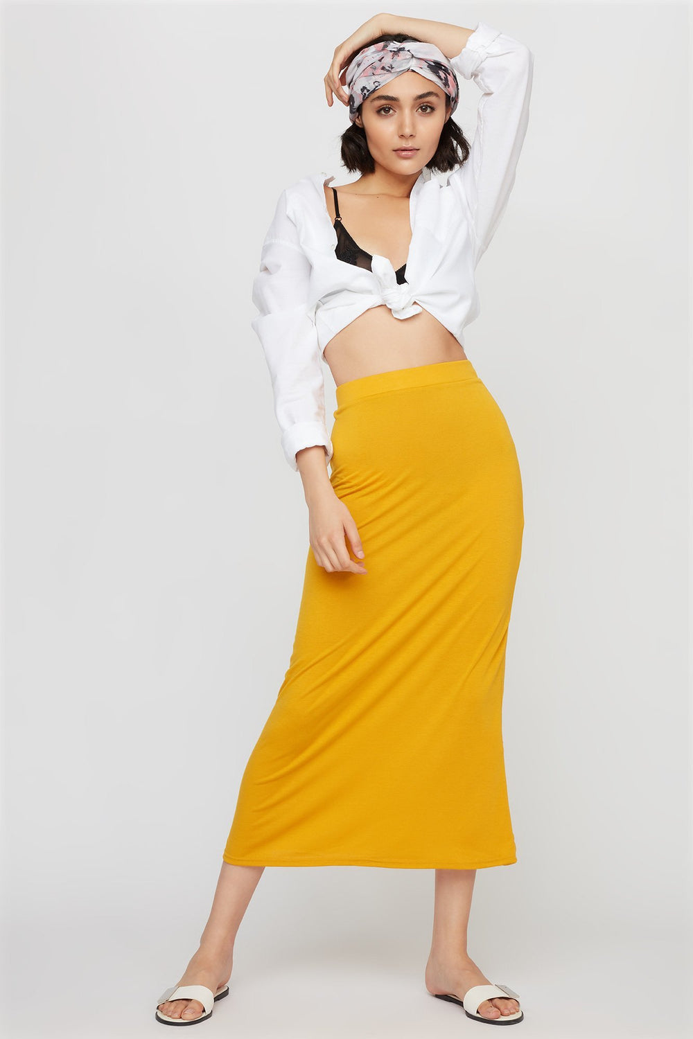 Women High-Rise Pull-On Maxi Skirt Mustard
