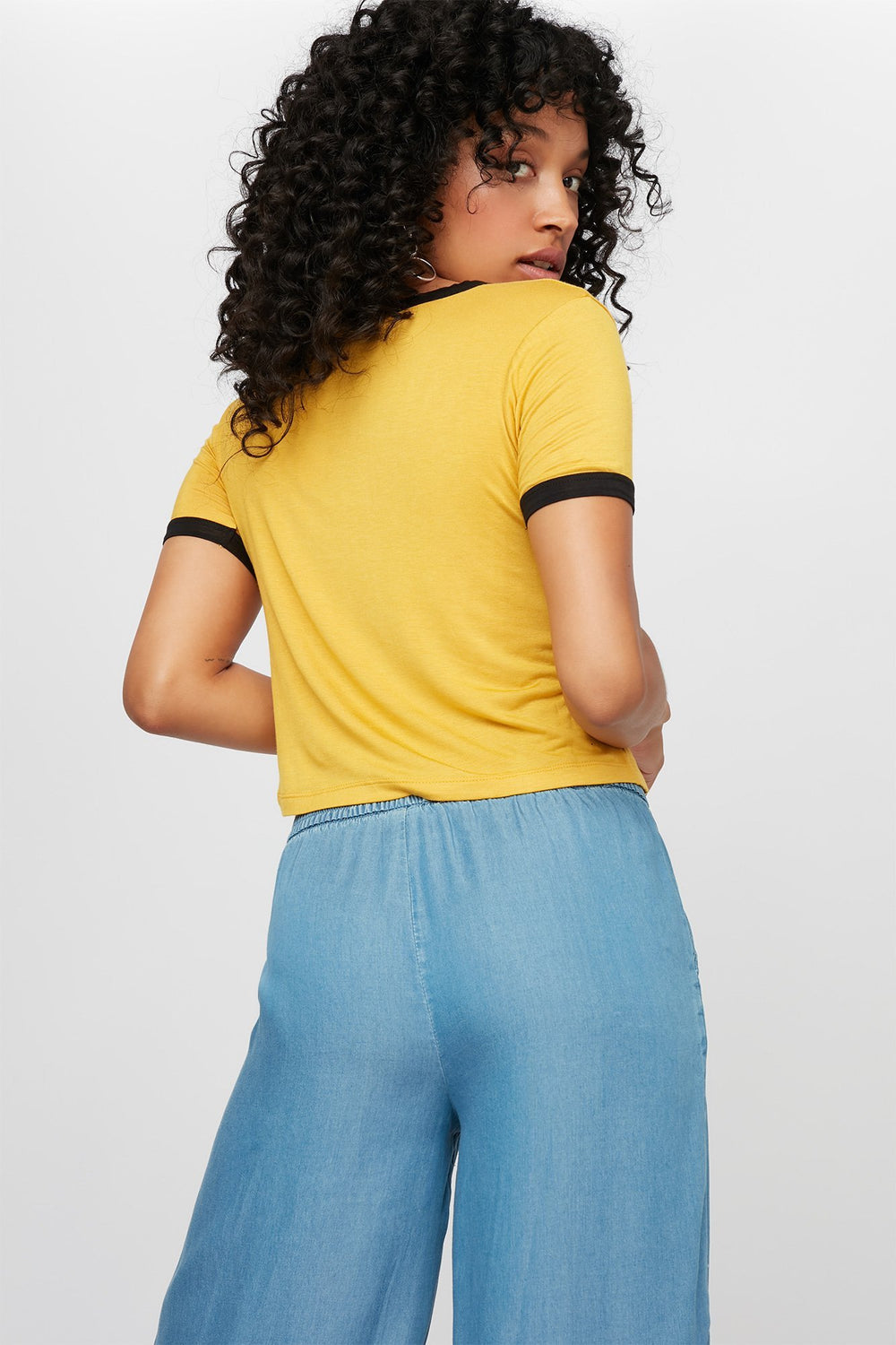 Women Lightweight Coloured Ringer T-Shirt Mustard