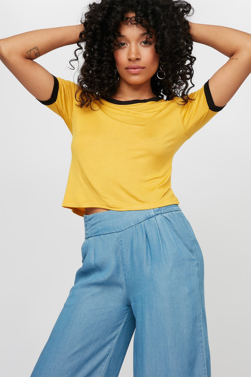 Women Lightweight Coloured Ringer T-Shirt Mustard