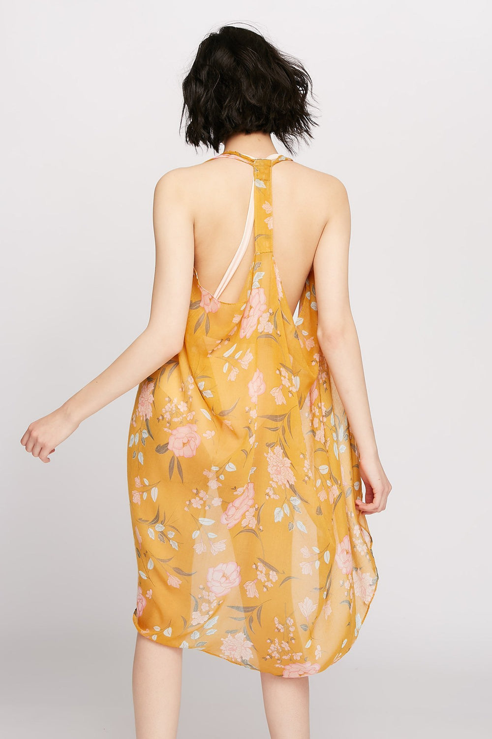 Women Printed Mesh T-Back Shawl Mustard