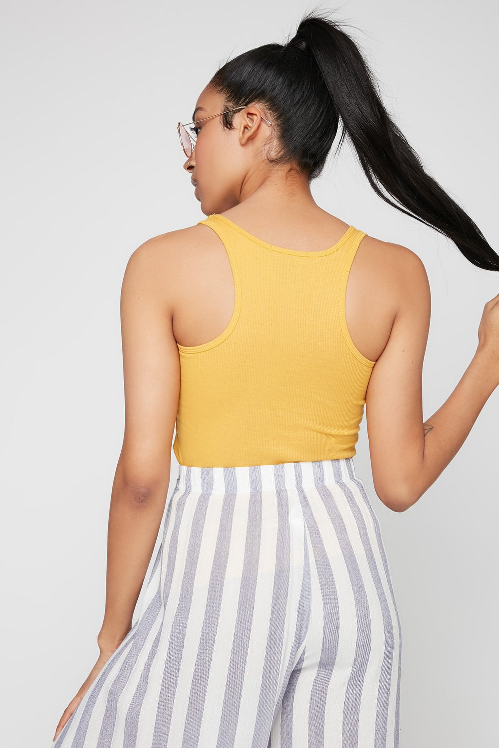 Women Ribbed Racerback Tank Mustard