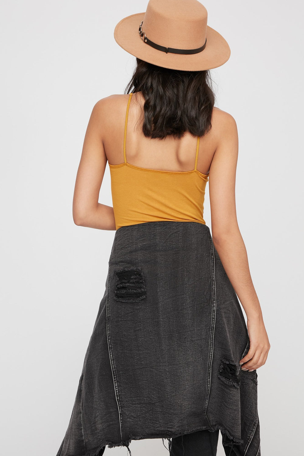 Women Scoop Neck Longline Basic Camisole Mustard
