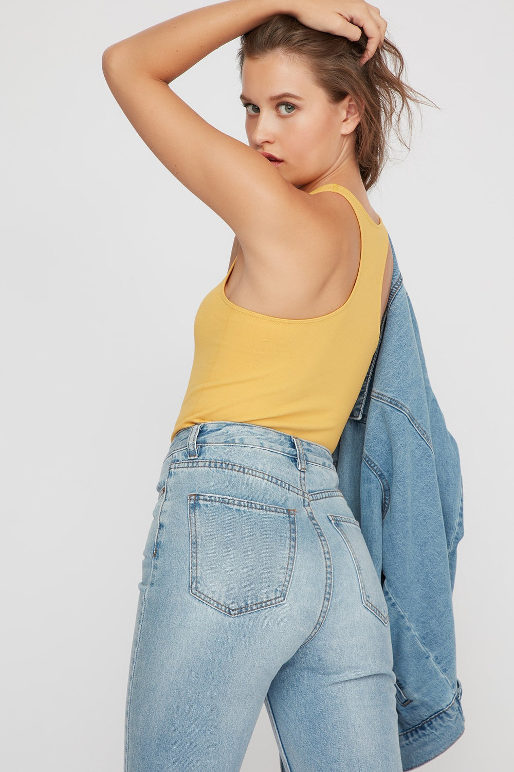 Women Scoop Neck Ribbed Tank Mustard