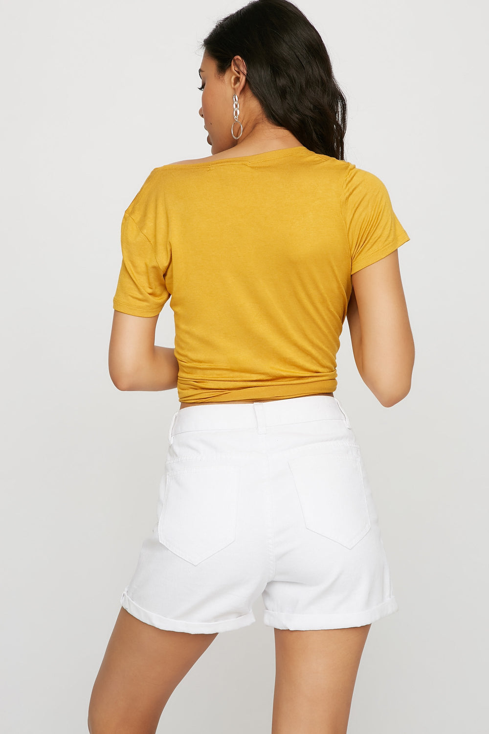 Women Scoop Neck Soft Pocket Coloured Basic T-Shirt Mustard