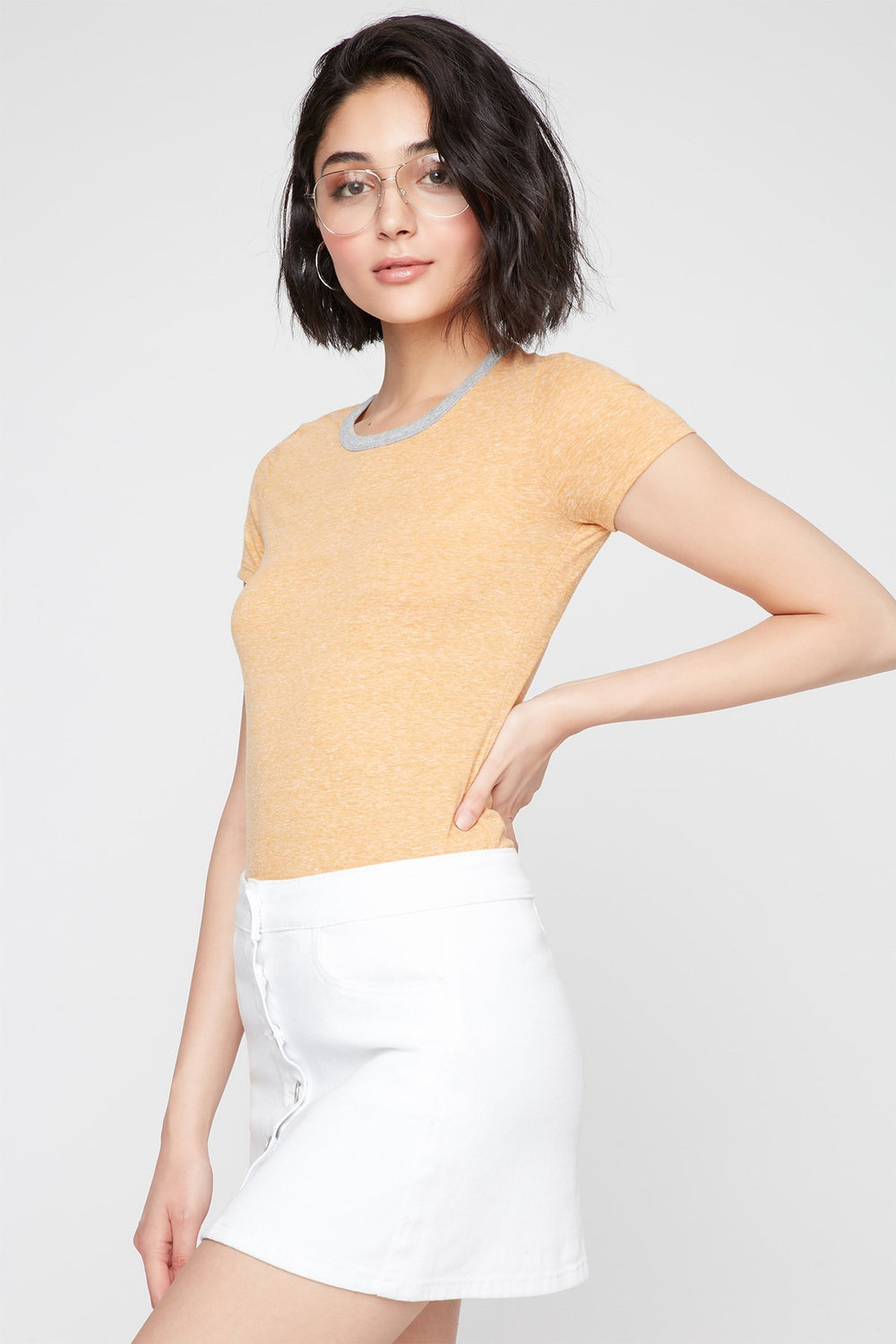 Women Space-Dye Ringer T-Shirt Mustard