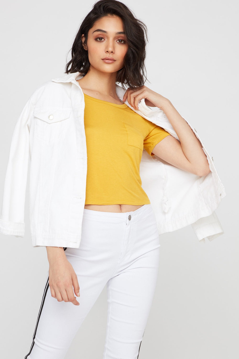 Women T-Back Cropped Scoop Neck T-Shirt Mustard
