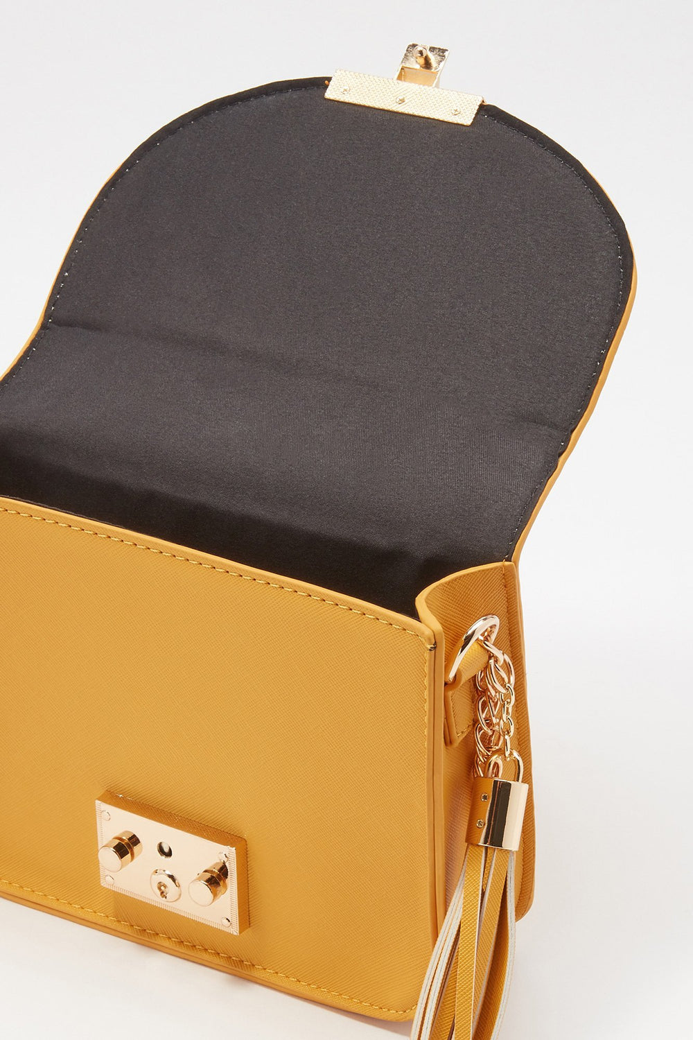 Women Tassel Chain-Link Structured Crossbody Bag Mustard