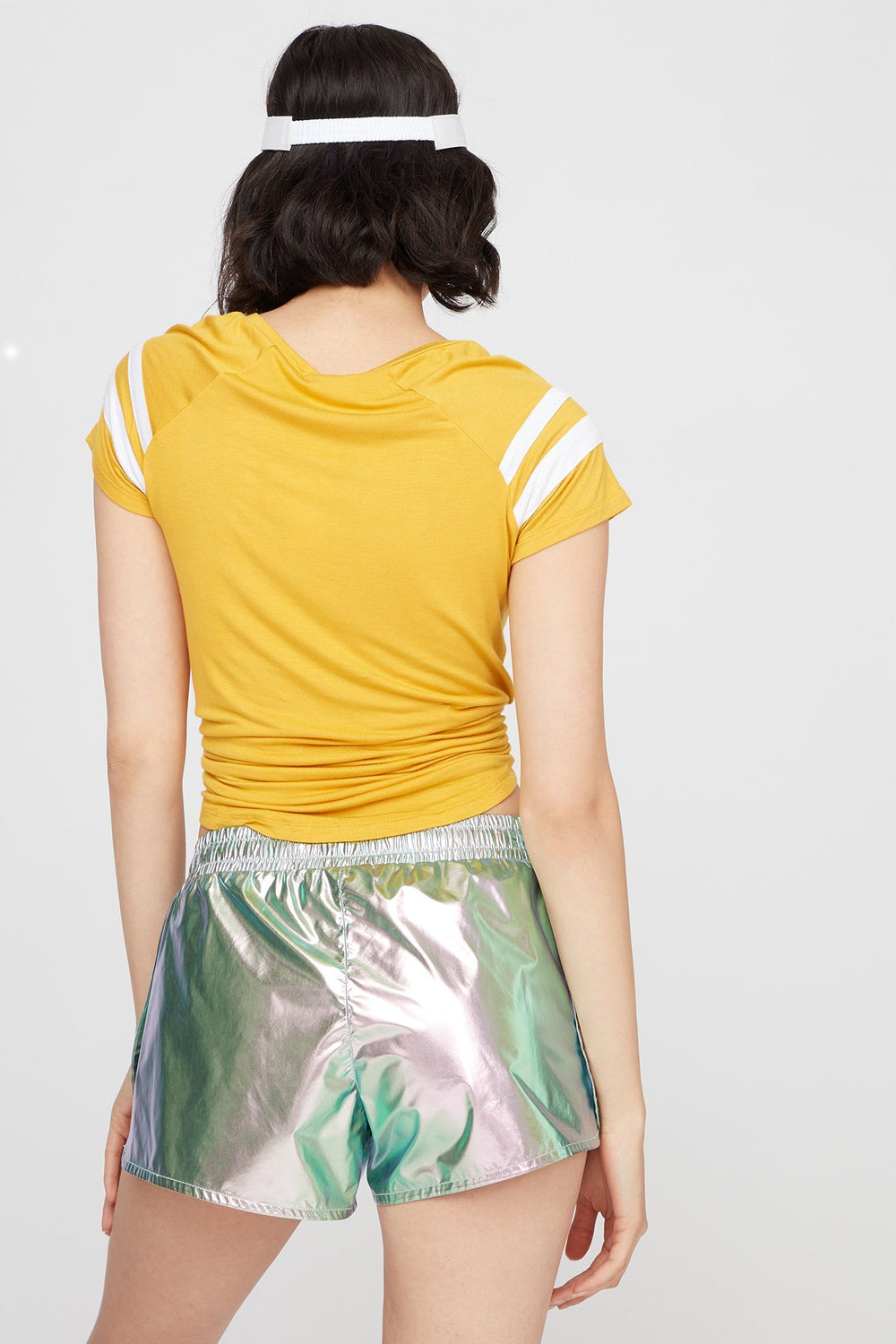 Women V-Neck Varsity Striped T-Shirt Mustard