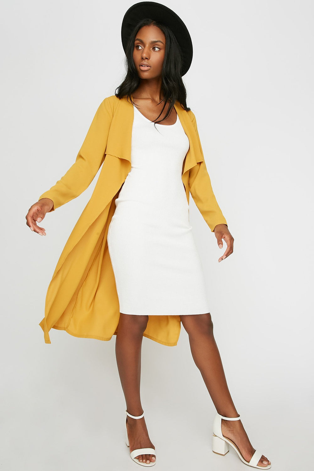 Women Waterfall Belted Self-Tie Blazer Mustard