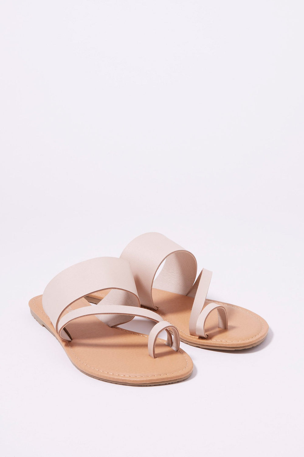 Women Banded Side Strap Toe Piece Sandal Natural