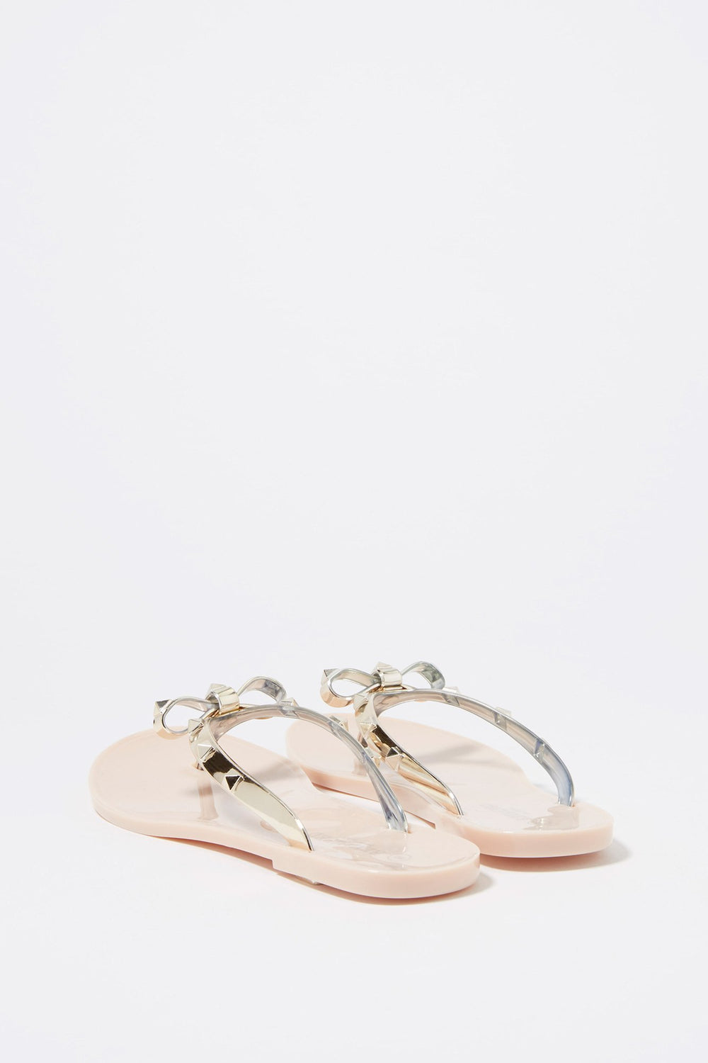 Women Bowtie Studded T-Bar Sandal Natural