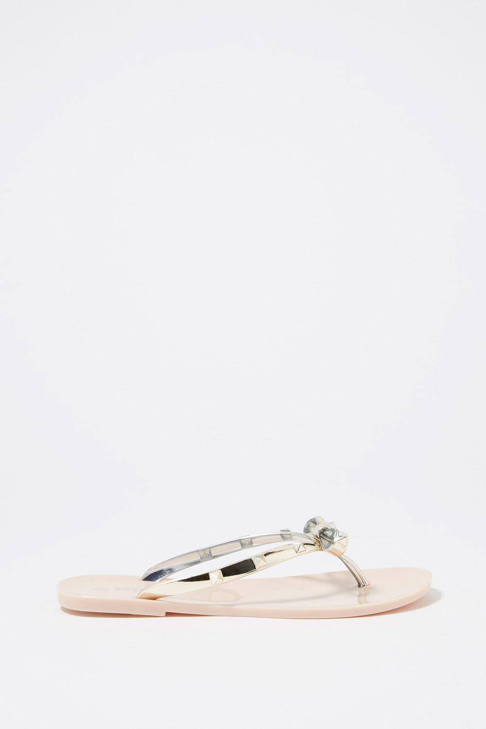 Women Bowtie Studded T-Bar Sandal Natural