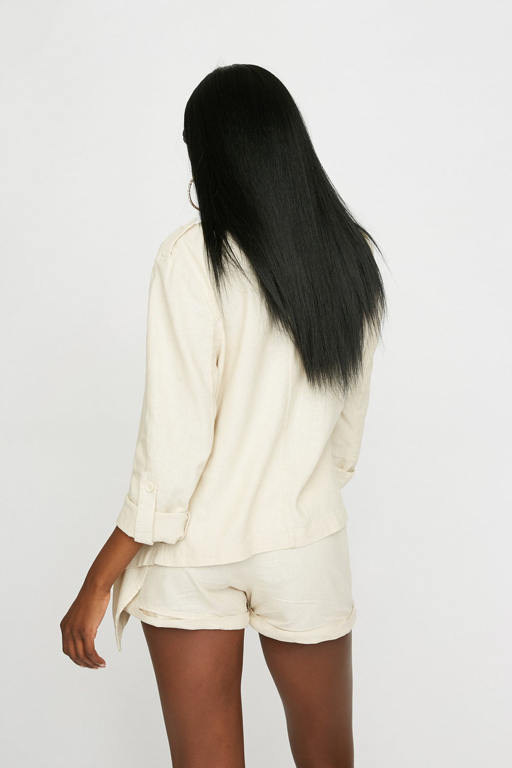Women Open-Front Linen Waterfall Blazer Natural