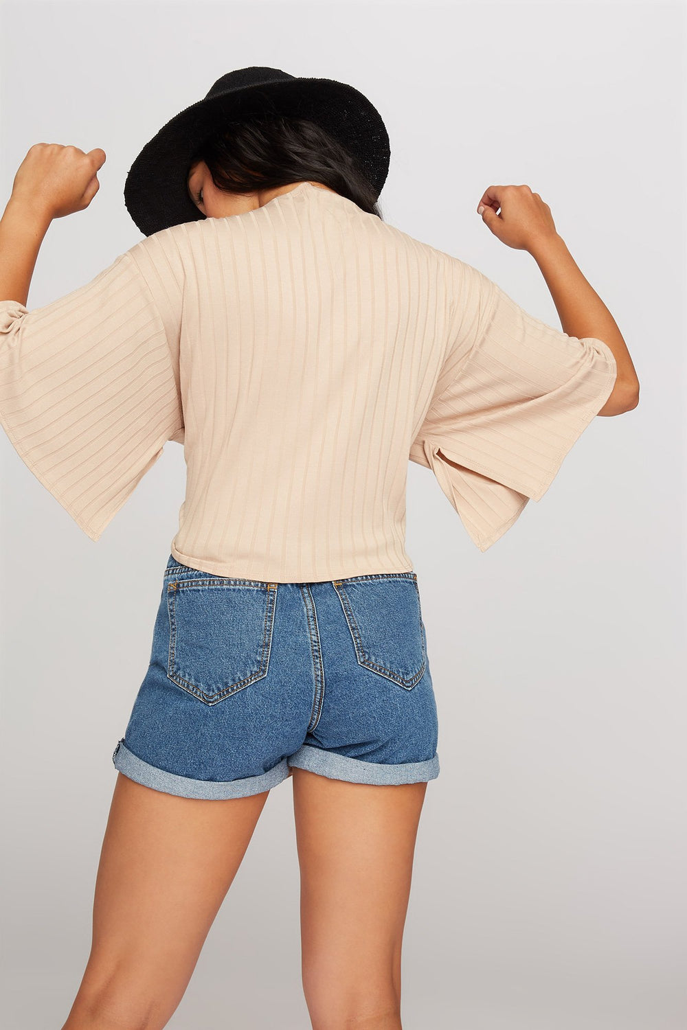 Women Ribbed Self-Tie Kimono Cardigan Natural