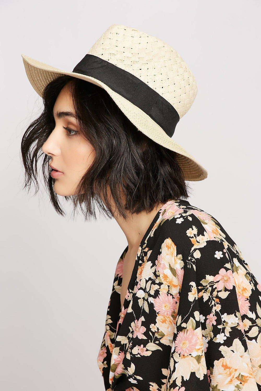 Women Braided Straw Banded Fedora Natural