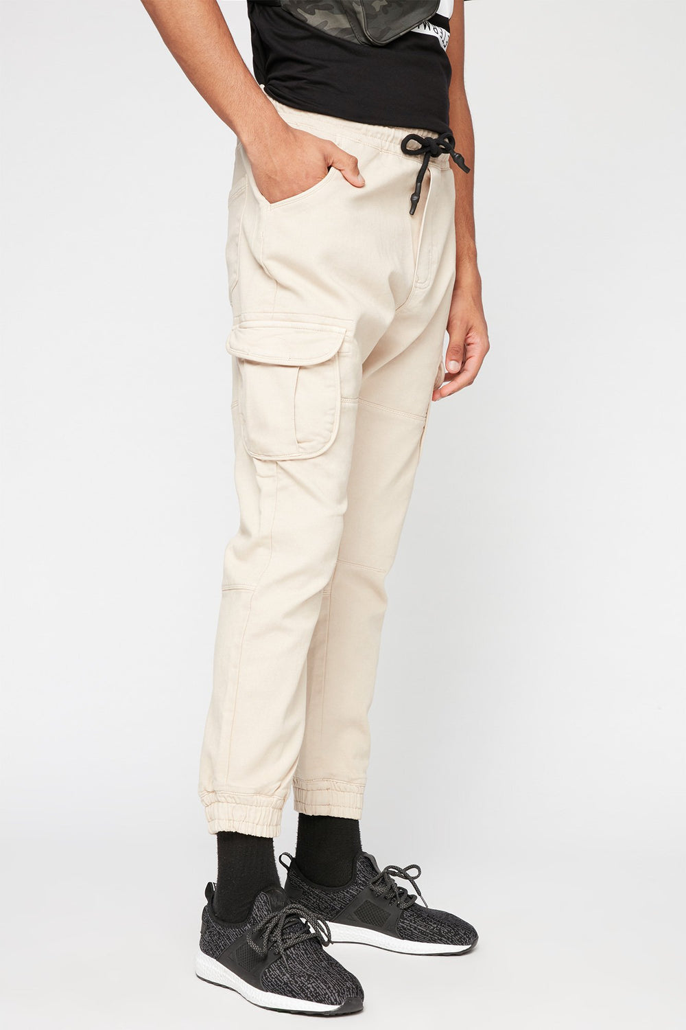 Men Fleece Pocket Drawstring Cargo Jogger Natural