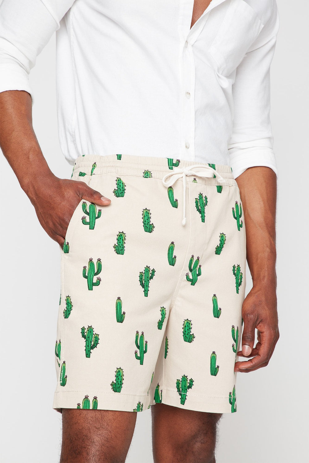 Men Printed Drawstring Slim Short Natural