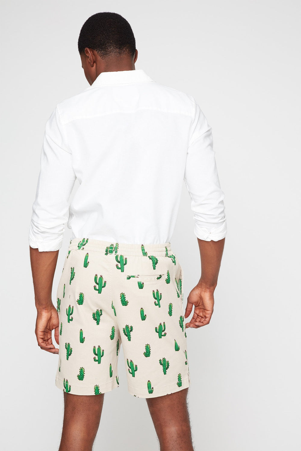 Men Printed Drawstring Slim Short Natural