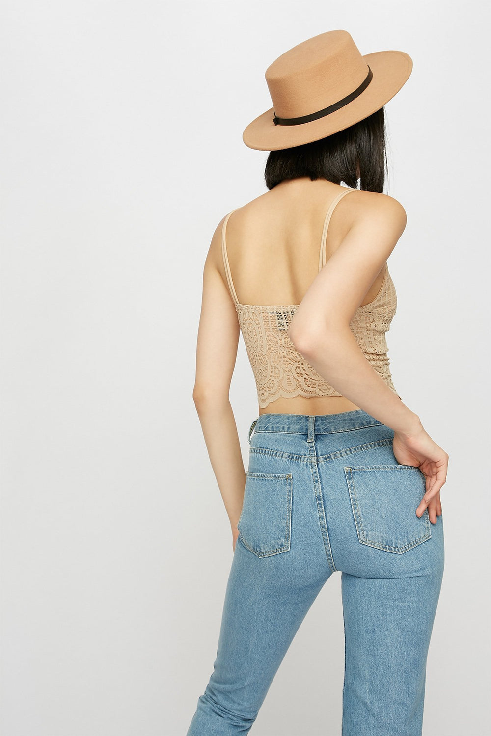 Women Camisole côtelée ornée de dentelle avec encolure en V Naturel