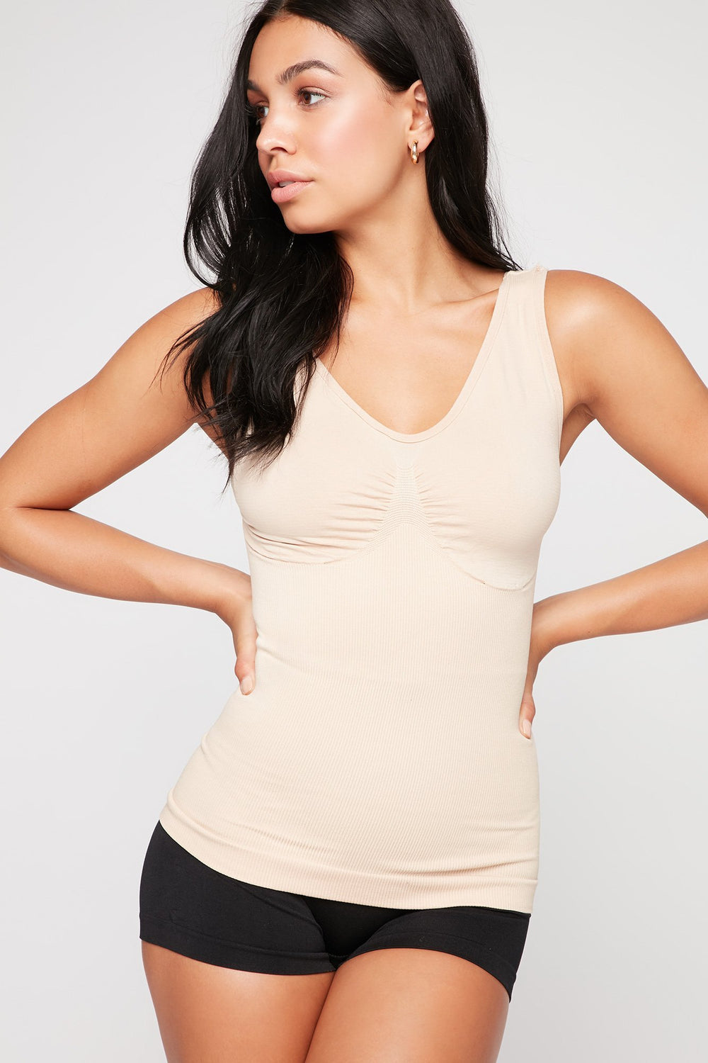 Women Débardeur Smooth Shaper ruché à encolure en V Naturel
