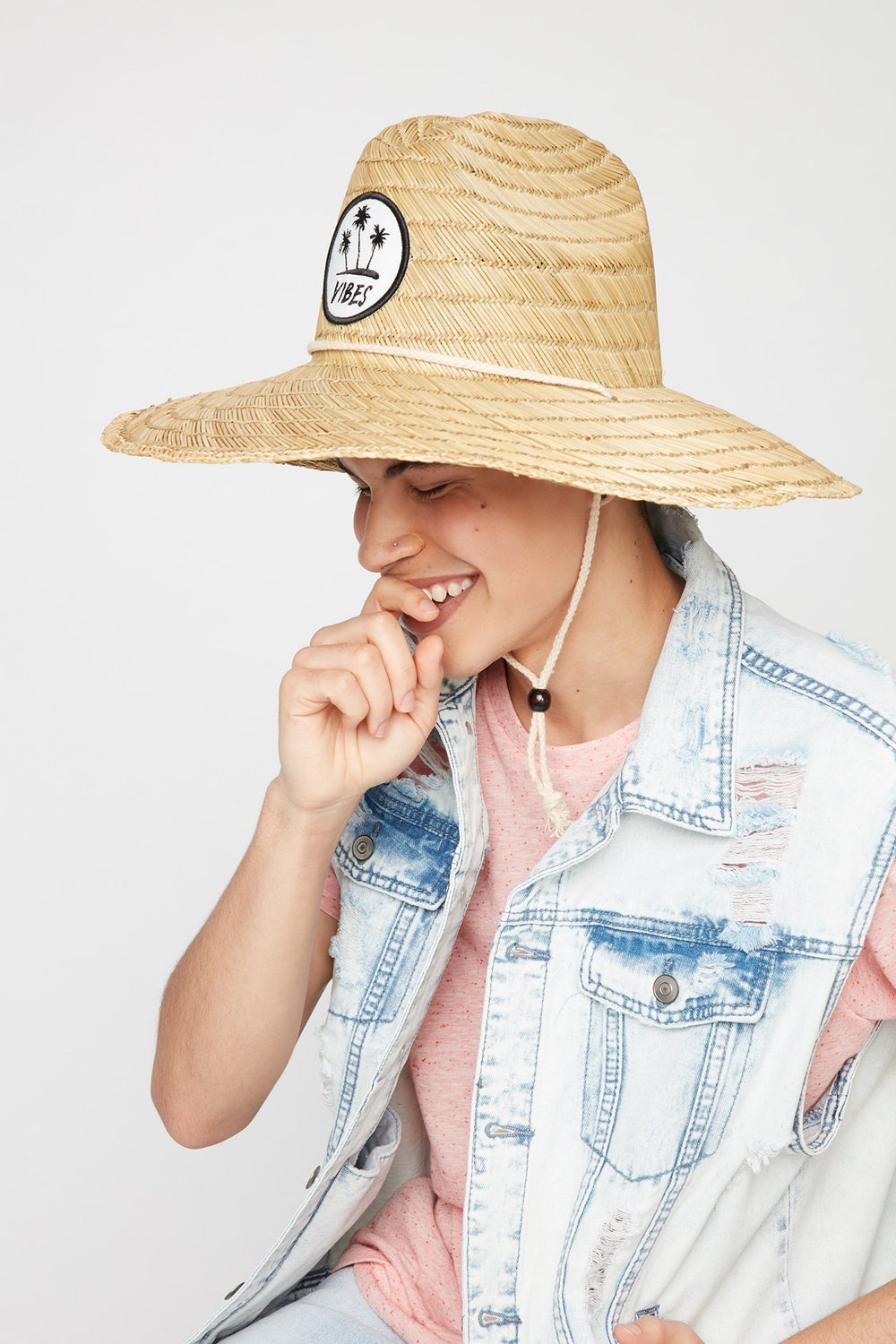 Men Chapeau de paille à motif de palmiers Naturel
