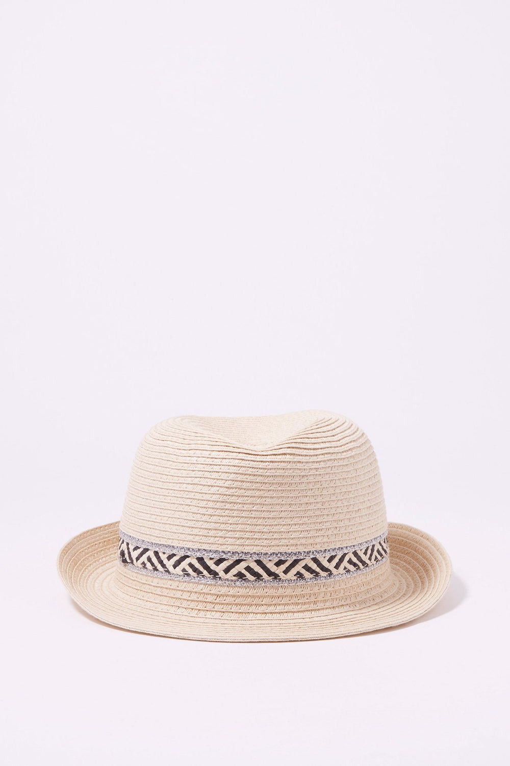 Women Chapeau fédora en paille avec bande à motif scintillant Naturel