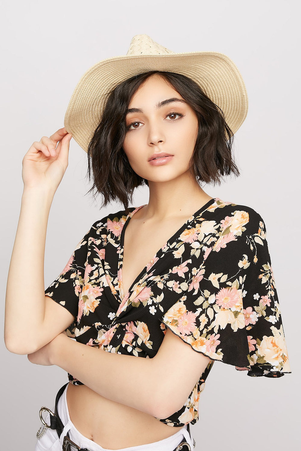 Women Chapeau fédora en paille tressée avec bandeau Naturel