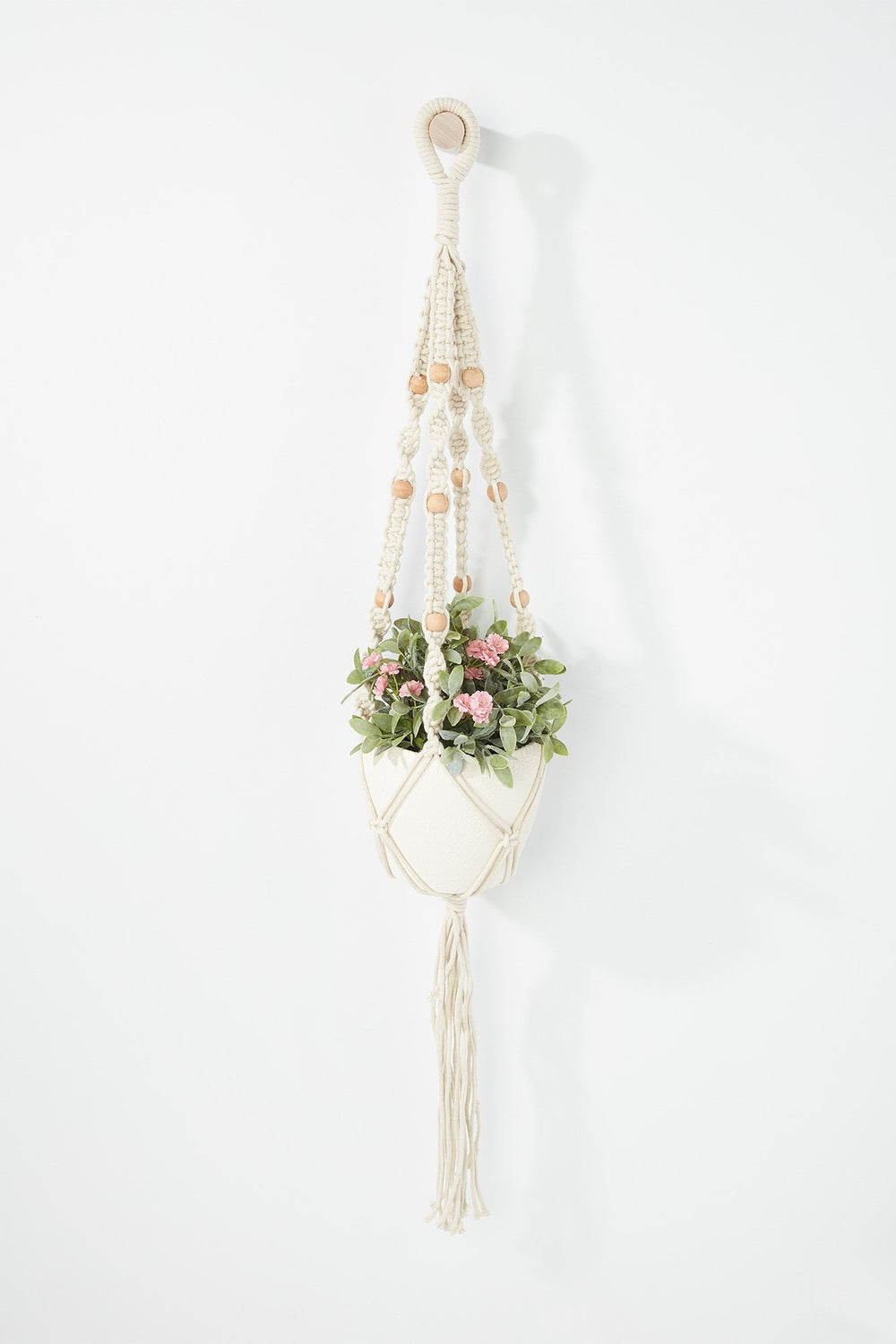 Women Jardinière en macramé avec billes Naturel