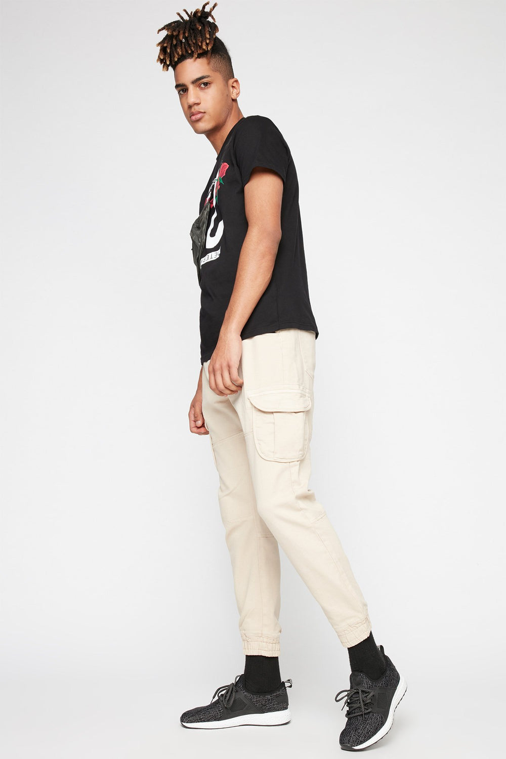 Men Pantalon de jogging cargo en molleton avec poches et taille coulissante Naturel