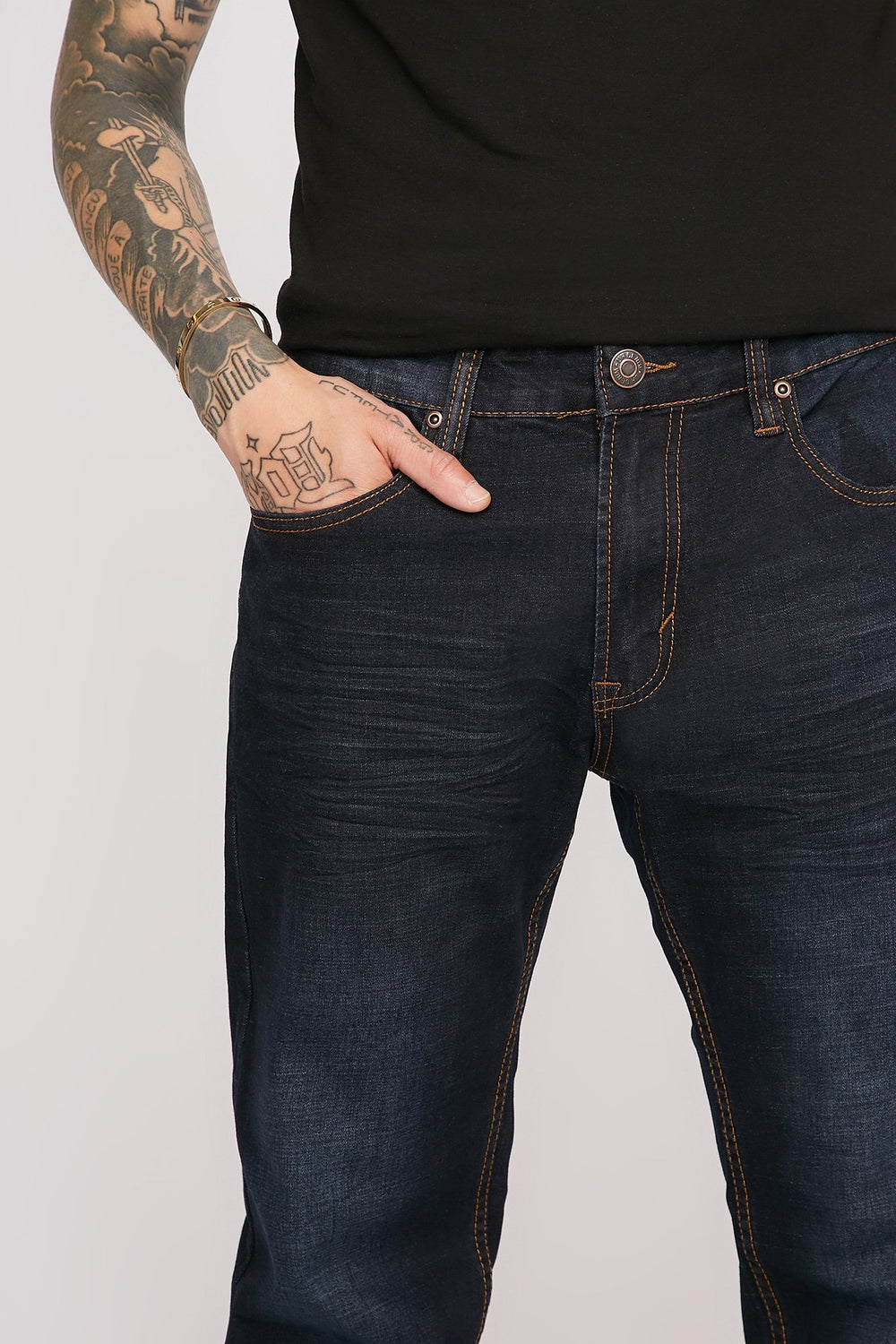 Men Dark Wash Stretch Bootcut Jean Navy Blue
