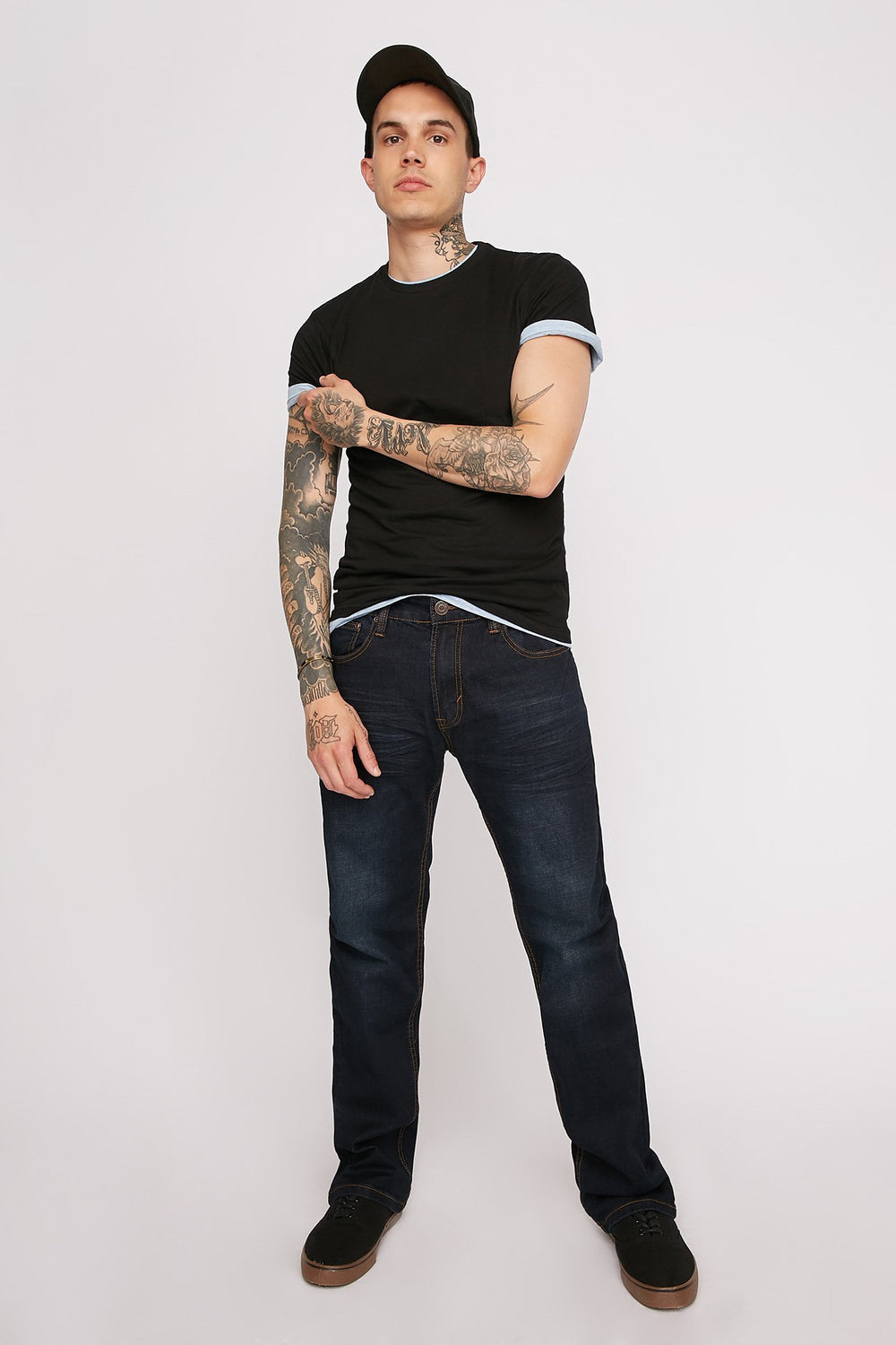 Men Dark Wash Stretch Bootcut Jean Navy Blue