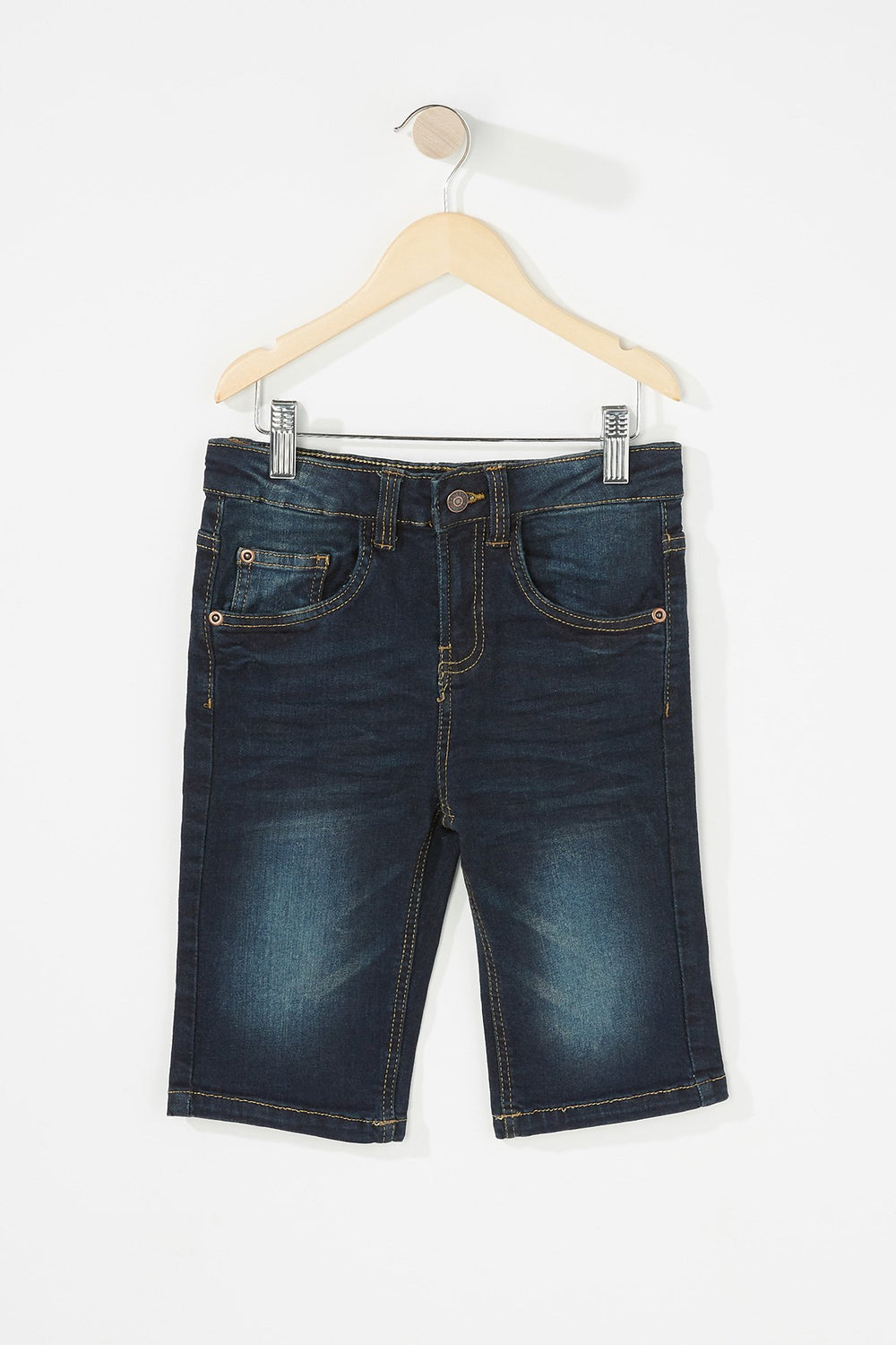 Kids Boys Dark Wash Slim Bermuda Denim Short Navy Blue