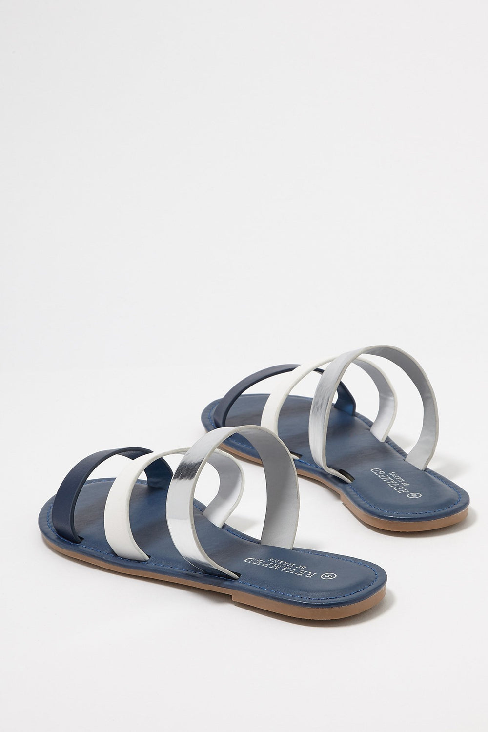 Women Faux-Leather Metallic Triple Band Slip-On Sandal Navy