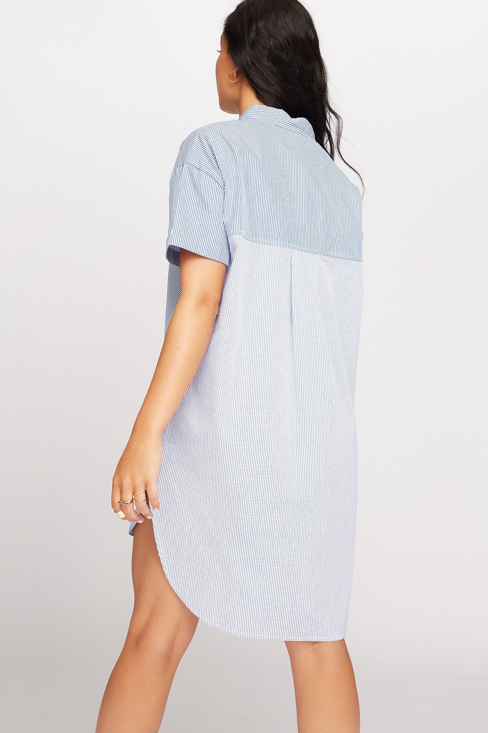 Women High-Low Button-Up Shirt Dress Navy