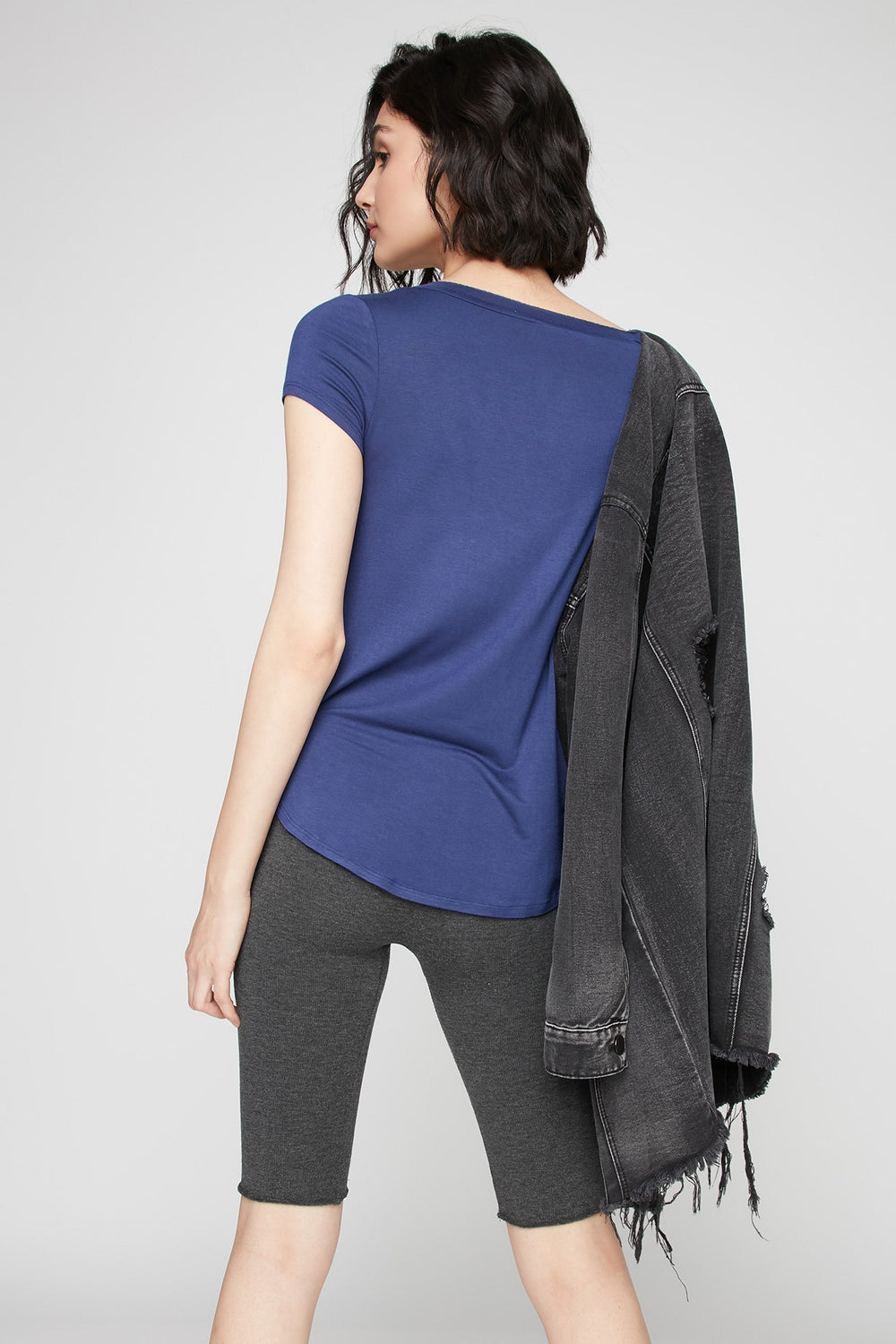 Women Pocket V-Neck T-Shirt Navy
