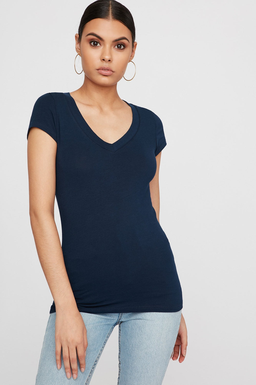 Women Basic V-Neck T-Shirt Navy