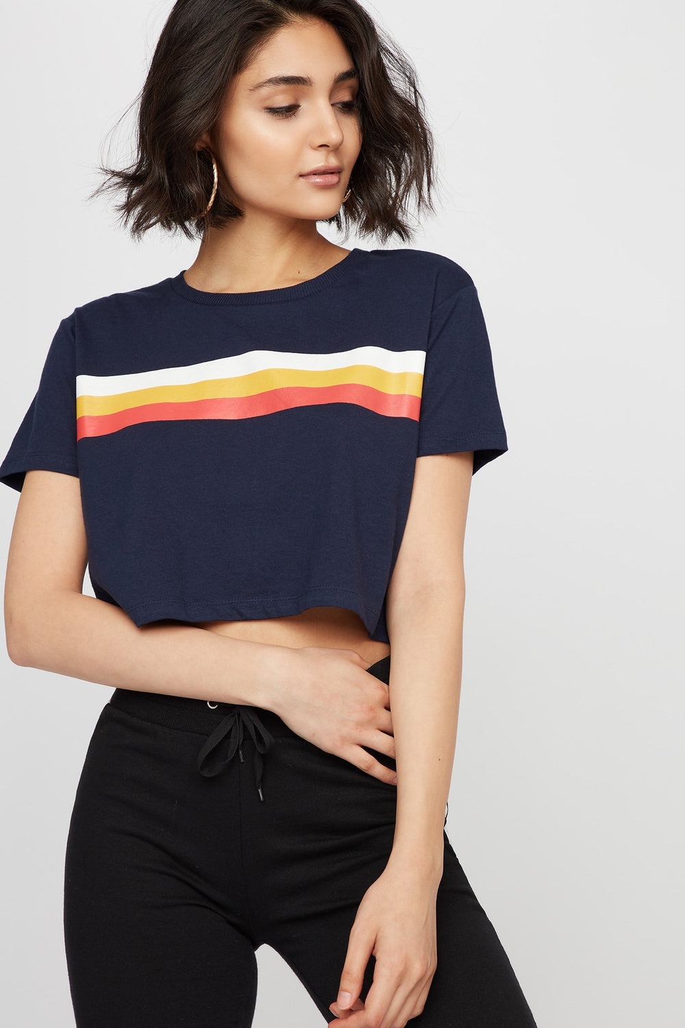 Women Cropped Graphic T-Shirt Navy