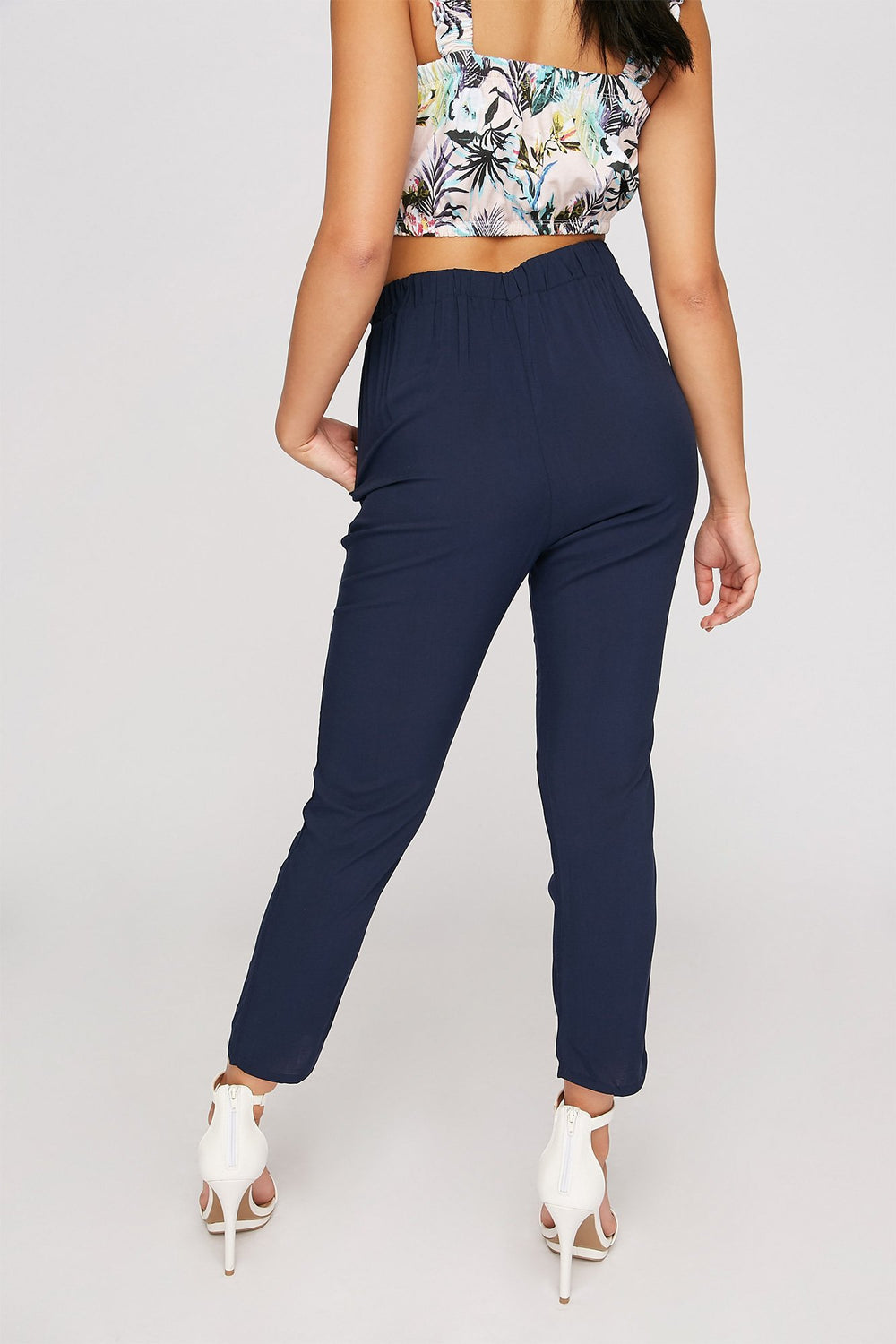 Women High-Rise Belted Self-Tie Pant Navy